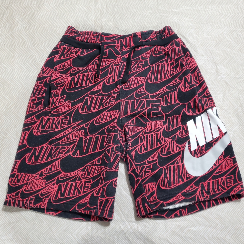 Nike Men’s Black & Red Allover Logo Athletic Shorts